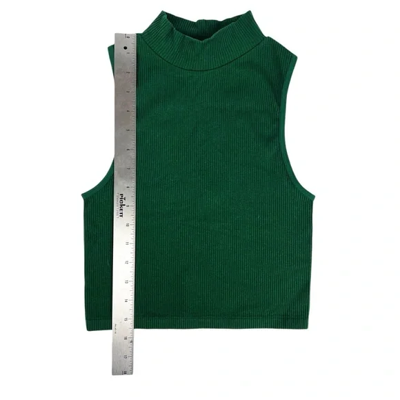 Zara Emerald Green Ribbed Mock Neck Sleeveless Crop Top Size M / L‎ - Picture 4 of 7